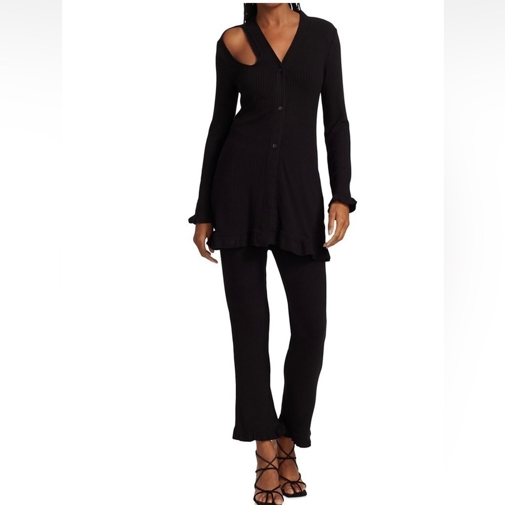 n: philanthropy Soft Black Talker Rib-Knit Ruffle Hem Pants NWT Size Small!